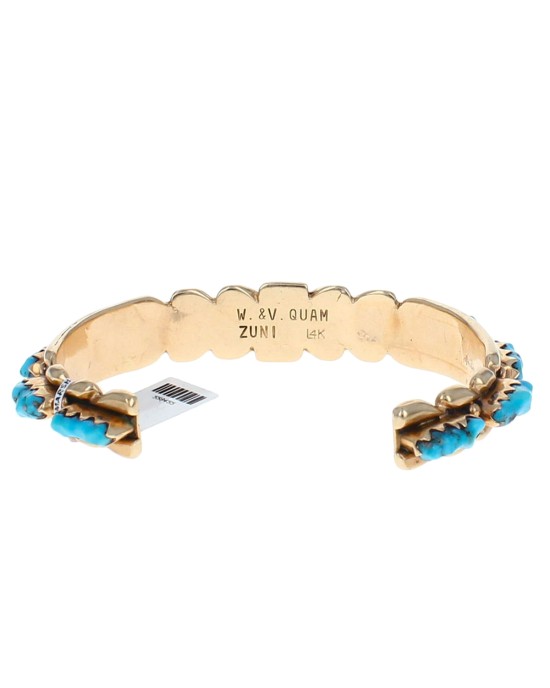 Zuni Wayne & Virginia Quam 14K Yellow Gold Turquoise Cuff Bracelet